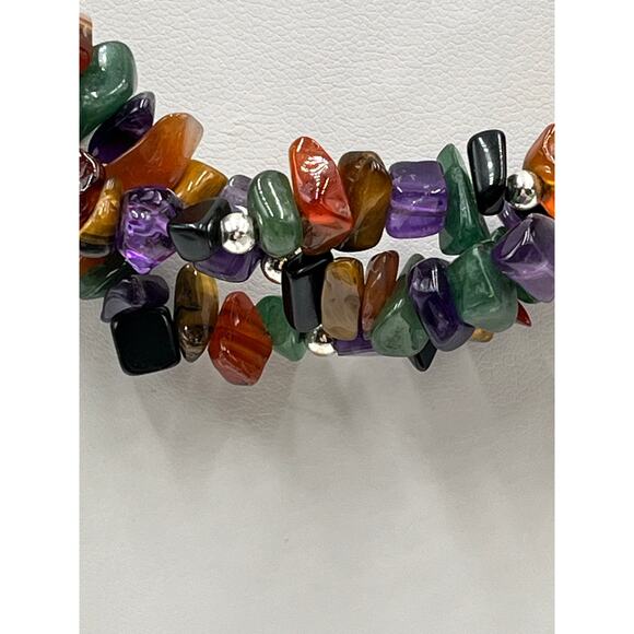 Sterling Silver 925 Multi-Strand Semiprecious Chip Bead Necklace 18” Gemstone - Picture 2 of 12